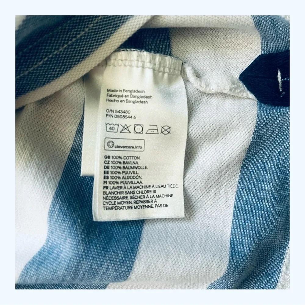 H & M L.O.G.G. polo shirt boy 6-8 years white/blue striped collar buttons cotton